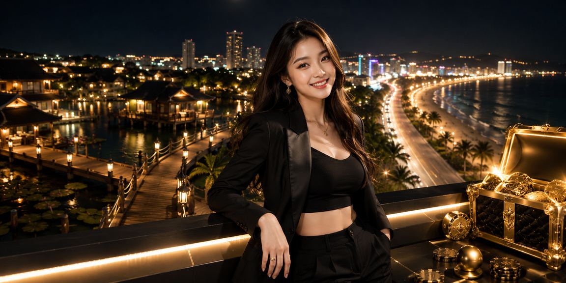 Bãi biển giải trí casino Mũi Né về đêm với ánh đèn rực rỡ